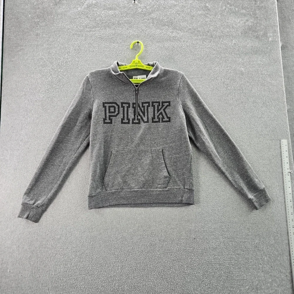 Victoria's Secret‎ PINK Women Sweatshirt M Gray Logo Long Sleeve